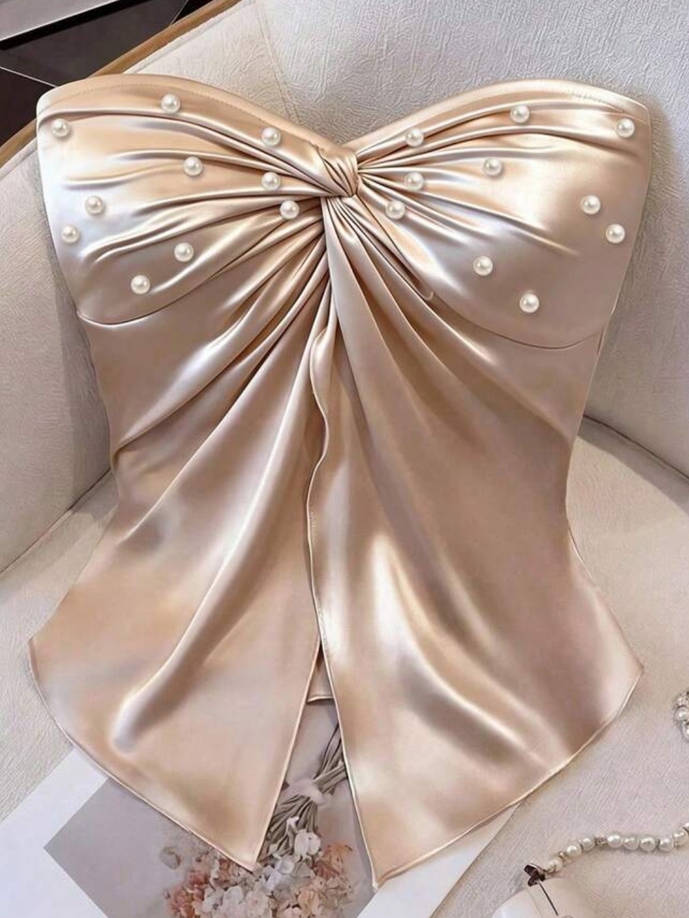 Champagne Campaign Strapless Pearl-Embellished Top NEW 🏷️